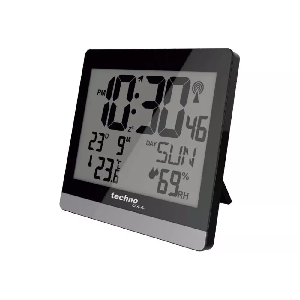 Digitaluhr zeigt 10:30, 23 Grad, 9m, 23.6, Sonne, 46 und 69% RH.