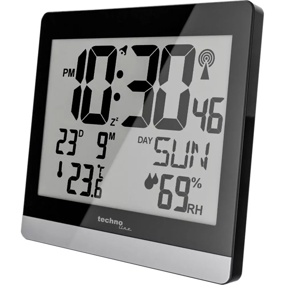 Digitaluhr zeigt 10:30, 23°C, 9°C, 23.6°C, Sonne, 69% Luftfeuchtigkeit.