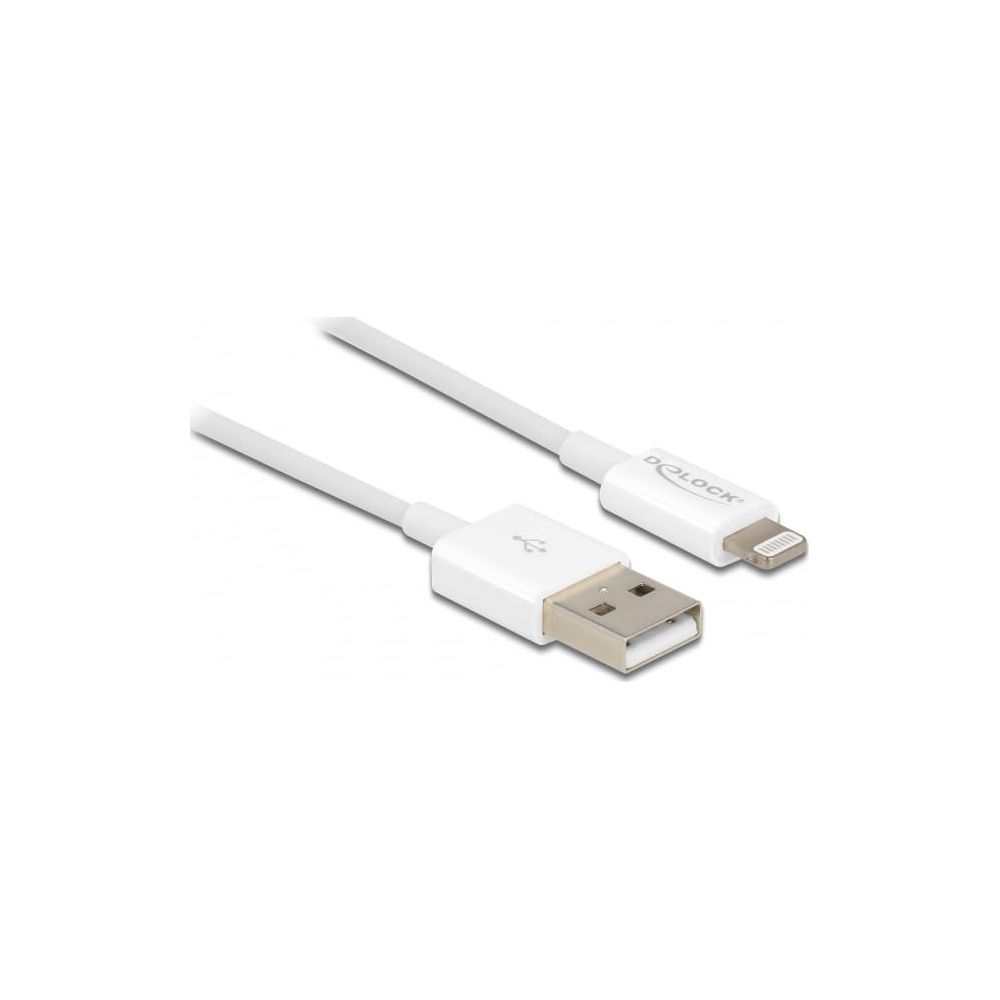 Un cable blanco de USB a Lightning con dos conectores.