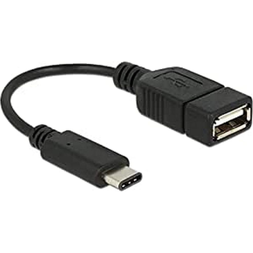 Un câble USB-C vers USB-A noir avec adaptateur.