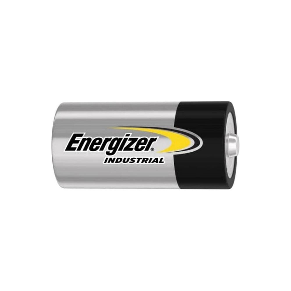Energizer Industrial AA-Batterie, silberfarben mit schwarzem Kopf und gelbem Logo.