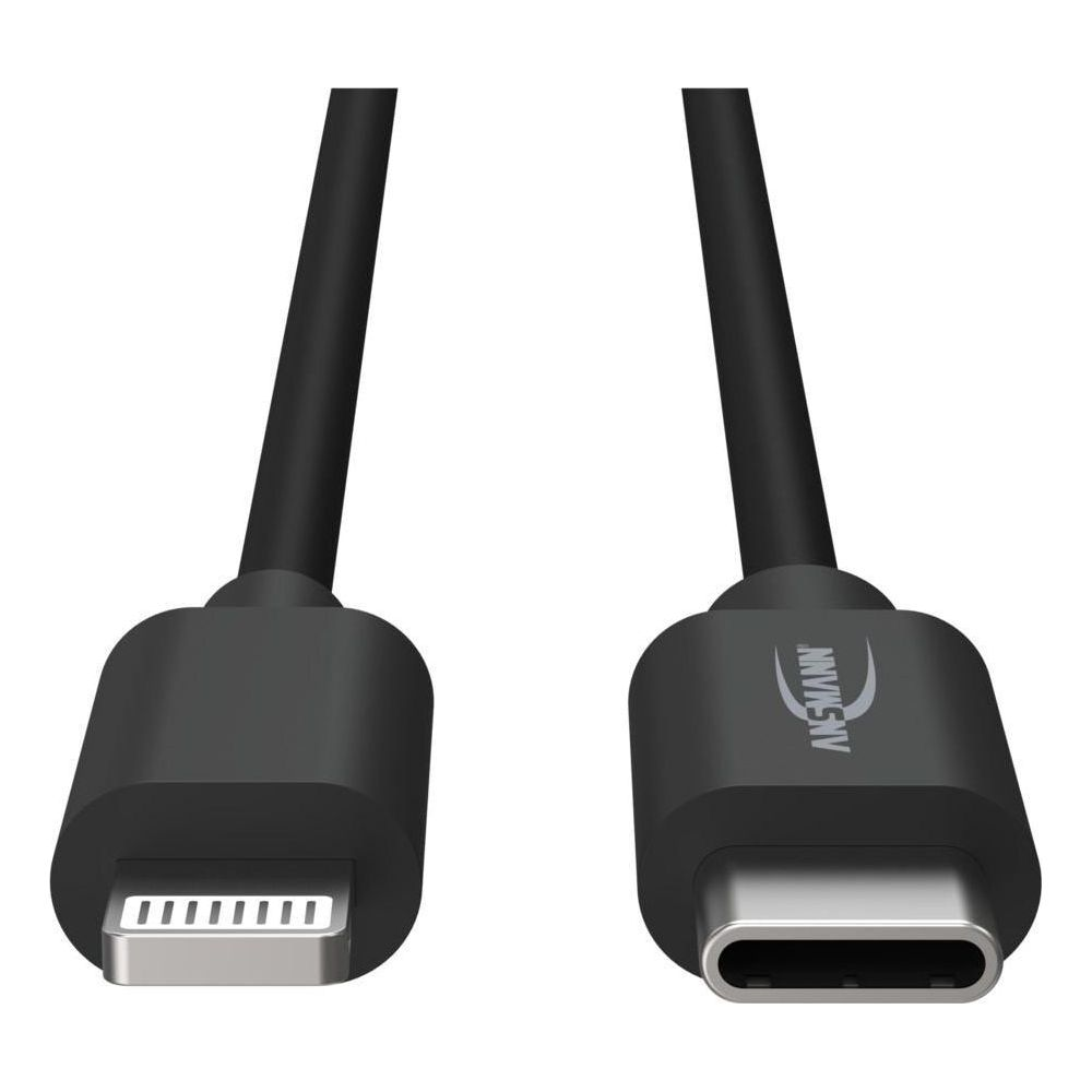 Zwei schwarze Kabelanschlüsse: Lightning und USB-C.