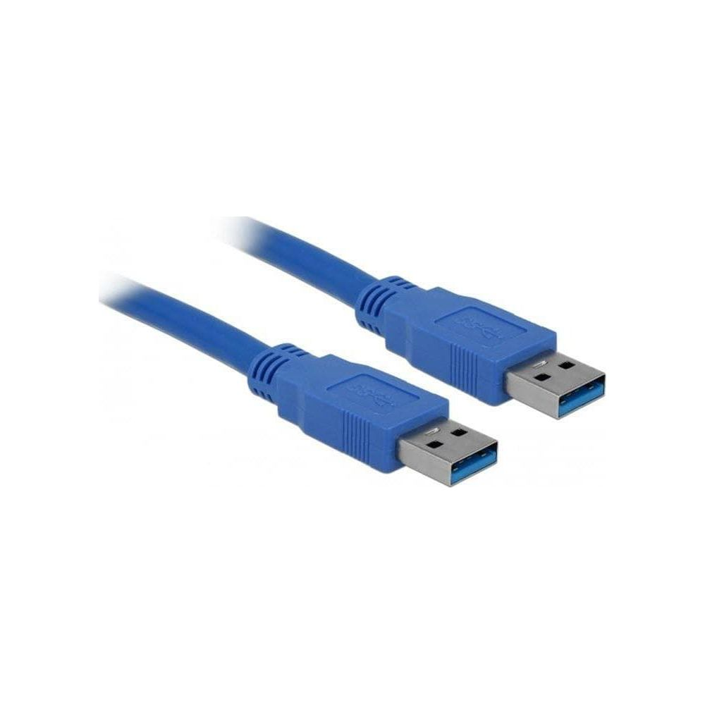 Deux câbles USB 3.0 bleus avec connecteurs sur fond blanc.