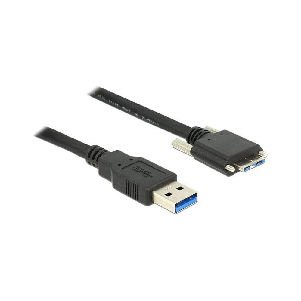 Zwarte USB-kabel met een standaard USB-A-stekker en een Micro USB 3.0-stekker.