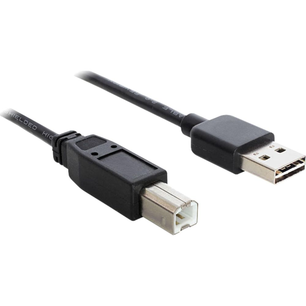 Un câble USB noir avec connecteurs Type-A et Type-B.