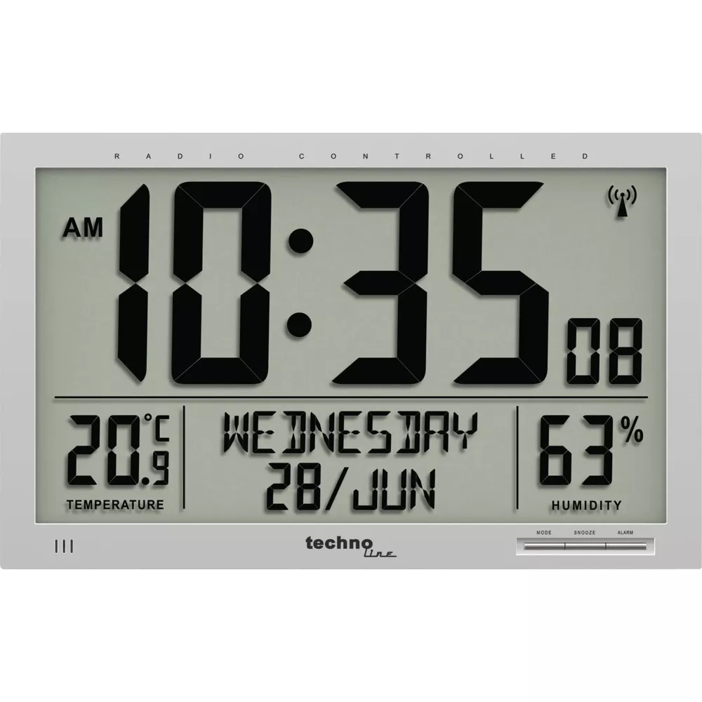 Digitaluhr zeigt 10:35, 20.9°C Temperatur, Mittwoch, 28. Juni, 63% Luftfeuchtigkeit.