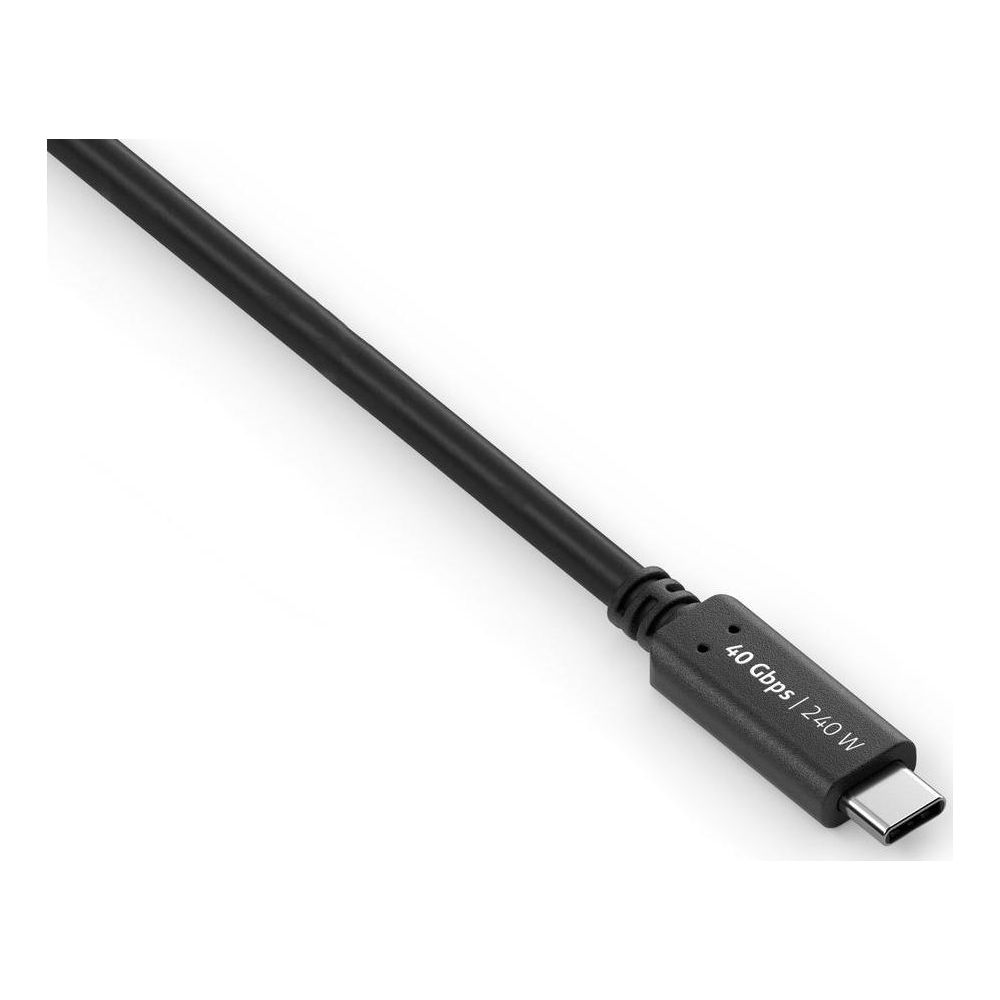 Cable USB-C negro con 40 Gbps y potencia de 240 W.
