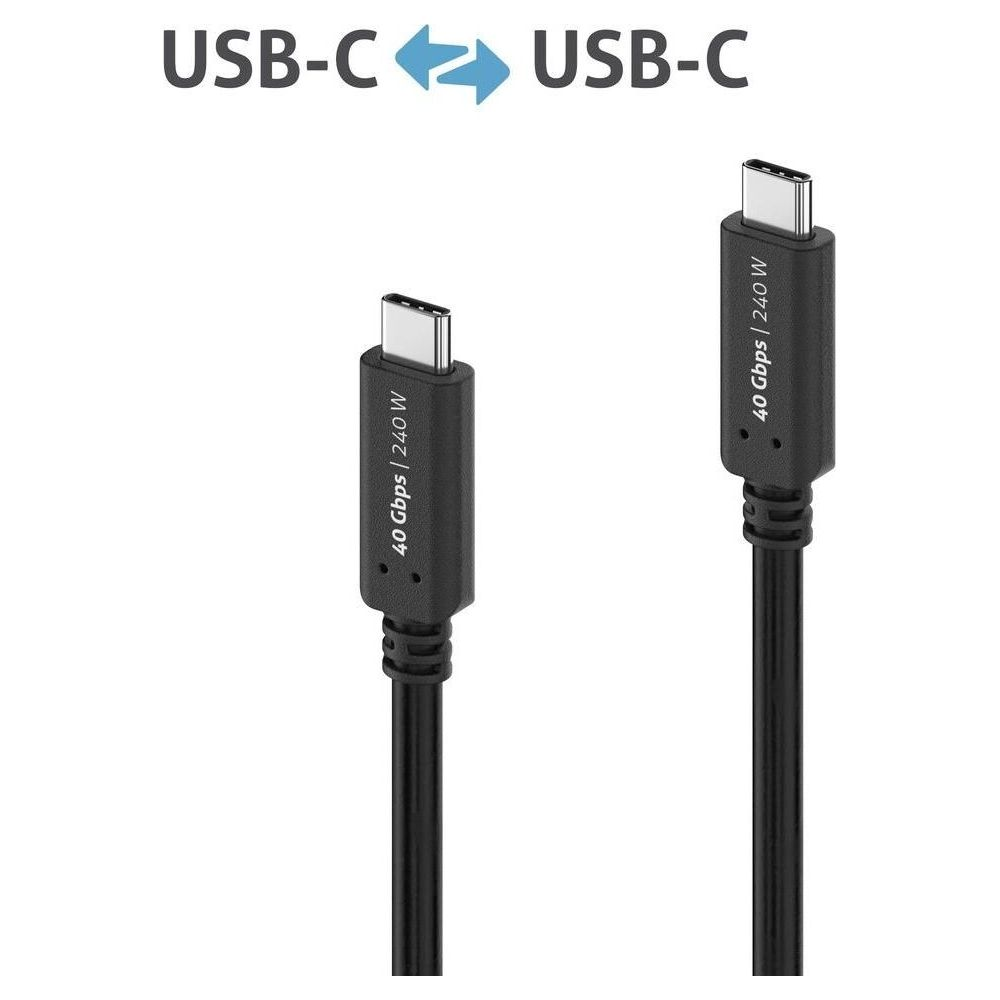 Dos cables USB-C negros de 240W y 40Gbps sobre fondo blanco.