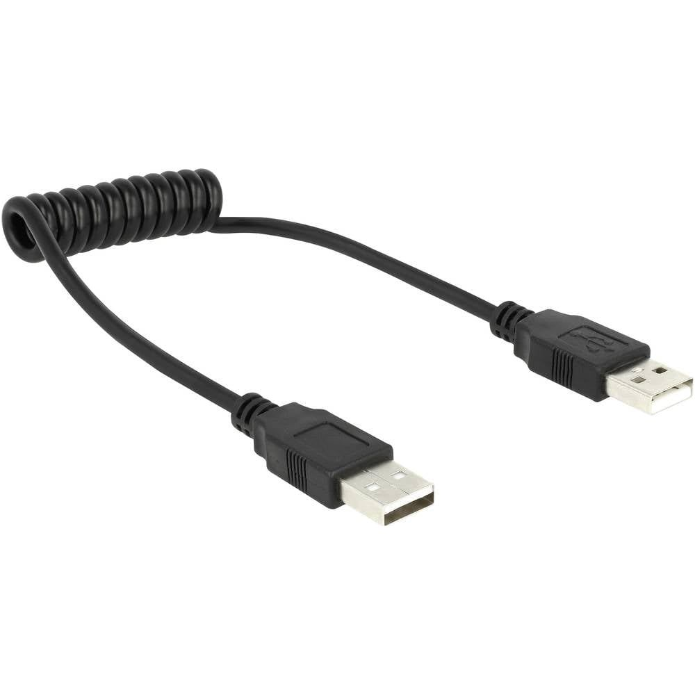 Un câble USB noir avec une section torsadée et deux connecteurs USB-A.