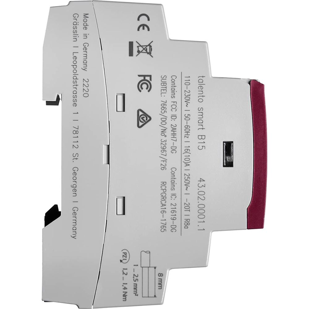 Un dispositivo elettrico con etichette, Made in Germany.