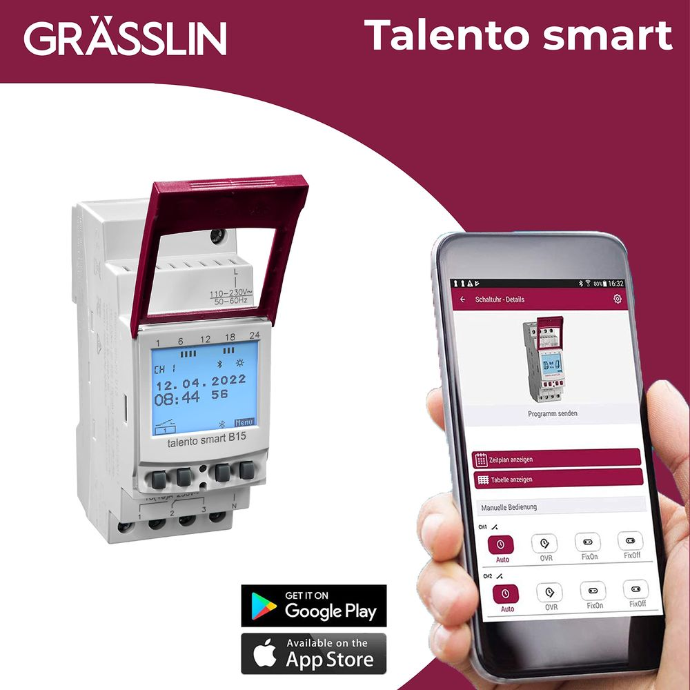 Un interruttore orario digitale e uno smartphone con un'app che controlla il dispositivo.