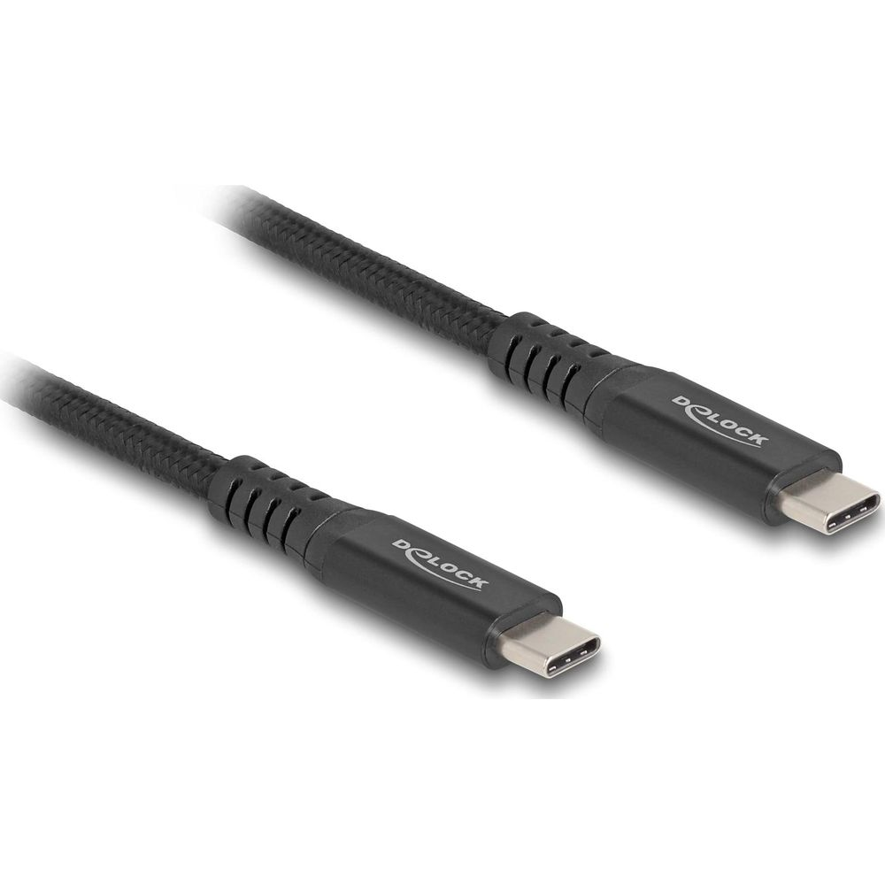 Dos cables USB-C negros con conectores plateados, sobre fondo blanco.