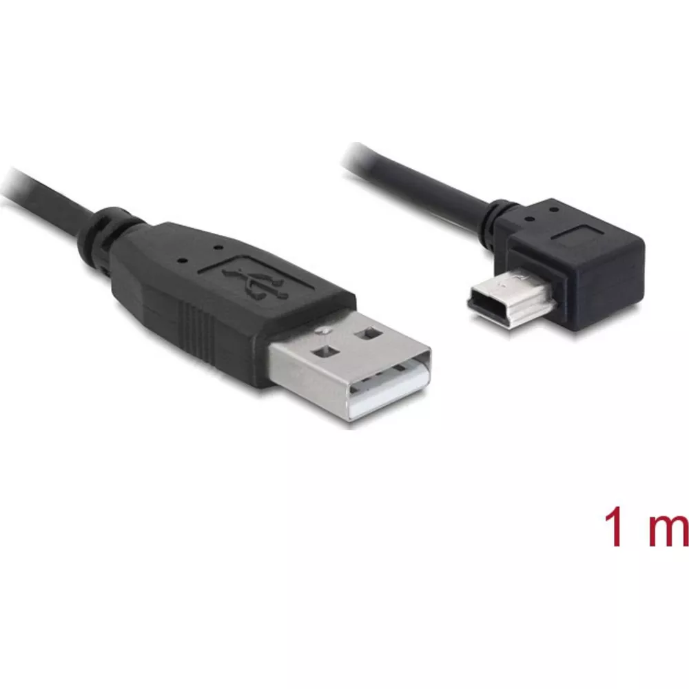 Zwarte USB naar Micro USB haakse kabel van 1 m.