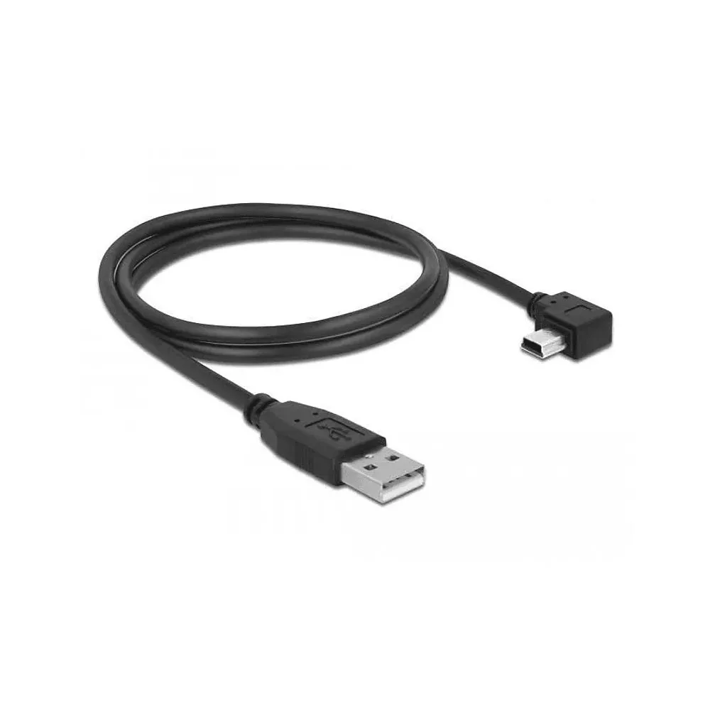 Zwarte USB-kabel met USB-A en een haakse Micro-USB-connector.