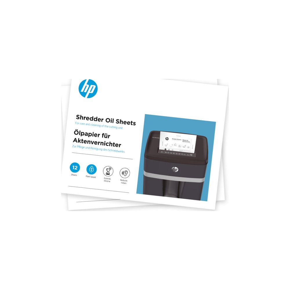 HP Shredder Öl-Tücher mit einem Aktenvernichterbild.