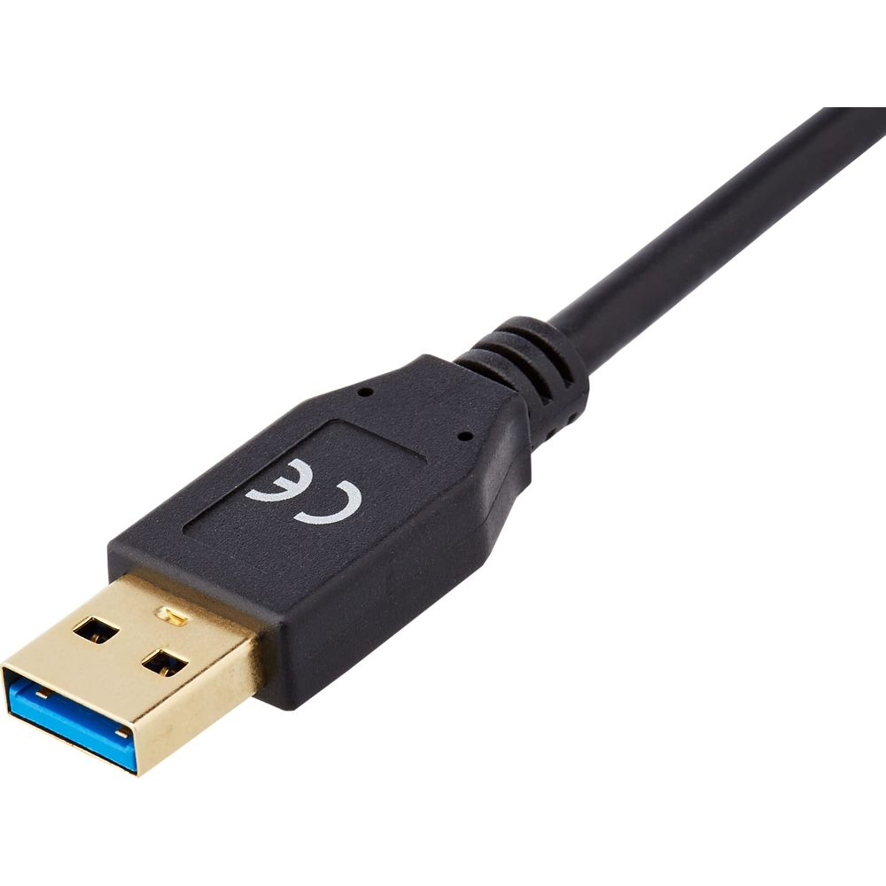 Cavo USB 3.0 nero con connettore dorato e inserto blu.