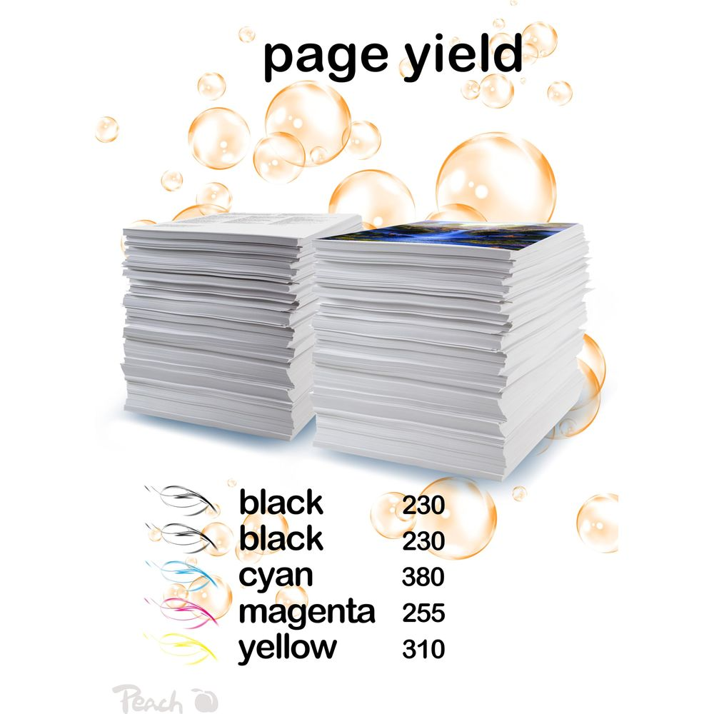 Due pile di carta con dettagli colore e resa pagine. Bolle arancioni fluttuano.