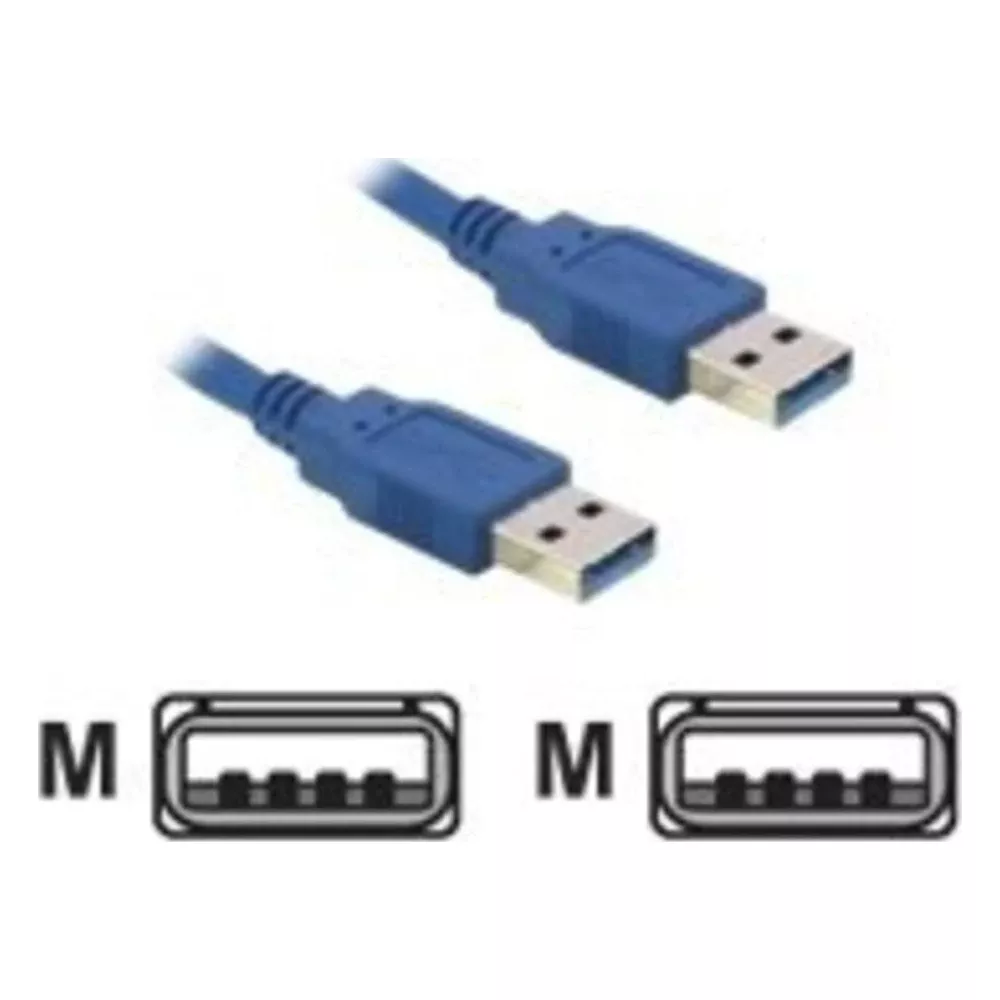Twee blauwe USB 3.0 kabels met connectoren en symbolen.