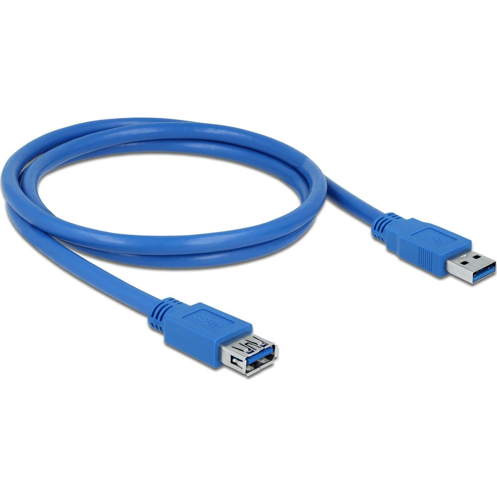 A blue USB 3.0 cable with one male and one female connector.