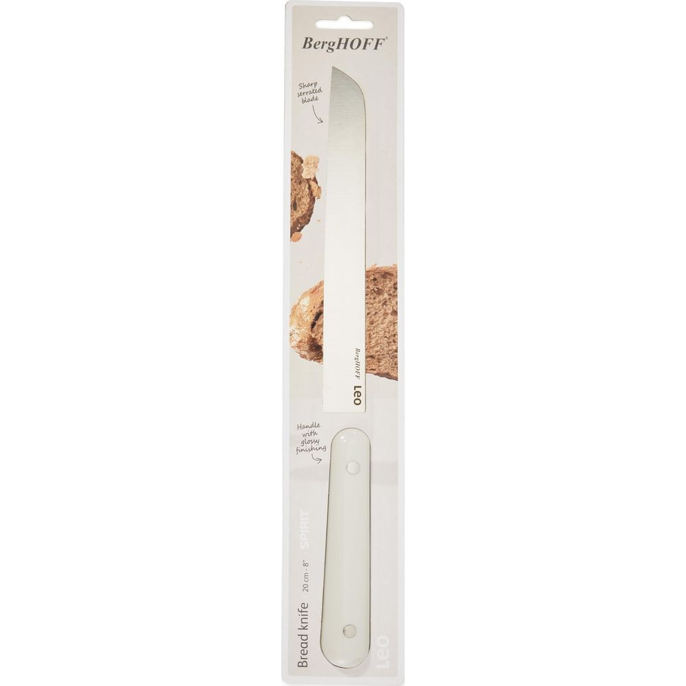 BergHOFF broodmes met scherpe gekartelde kling en witte handgreep.