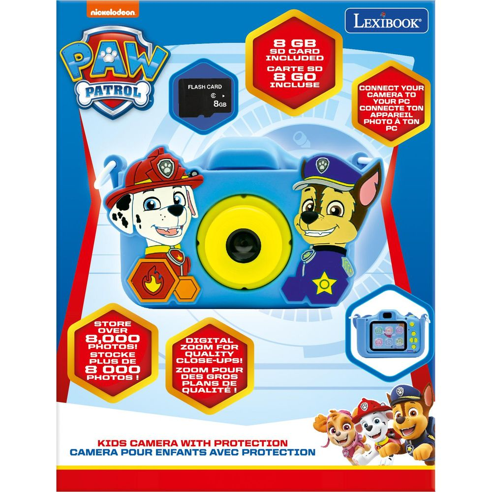 Cámara infantil Paw Patrol con tarjeta de 8 GB, con los personajes Marshall y Chase.