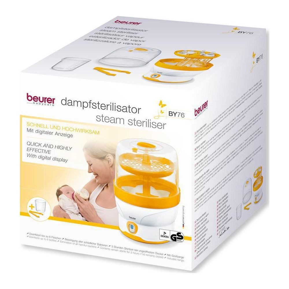 Esterilizador de vapor Beurer BY76 con pantalla digital, para hasta 6 biberones.