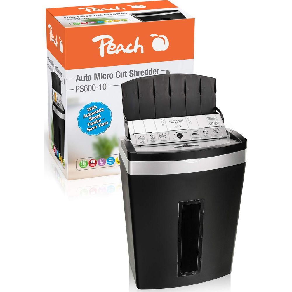Niszczarka Peach Auto Micro Cut PS600-10 z automatycznym podajnikiem.