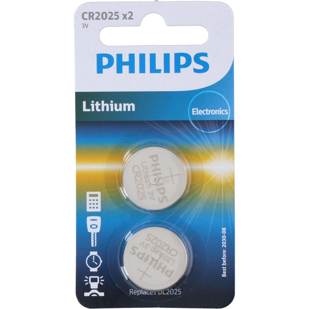 Batterie Philips CR2025 al litio, confezione da 2, 3V.