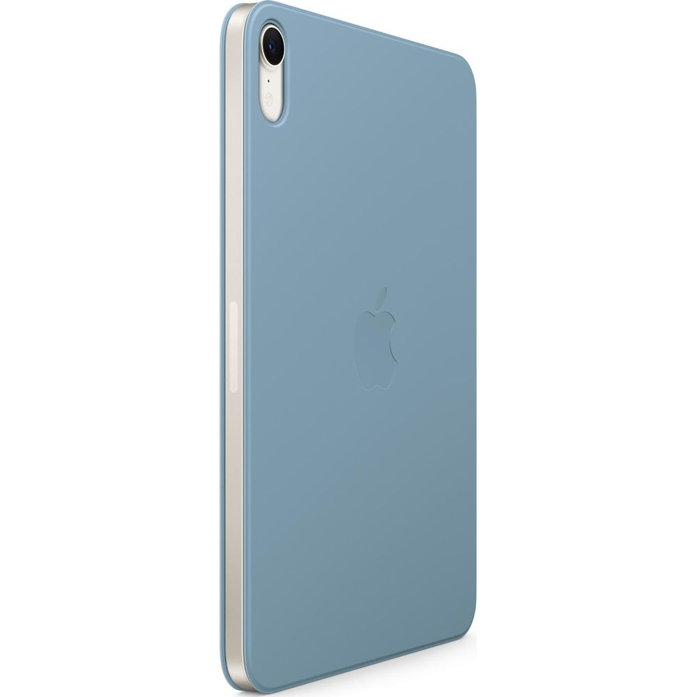 Un iPad blu con logo Apple e fotocamera.