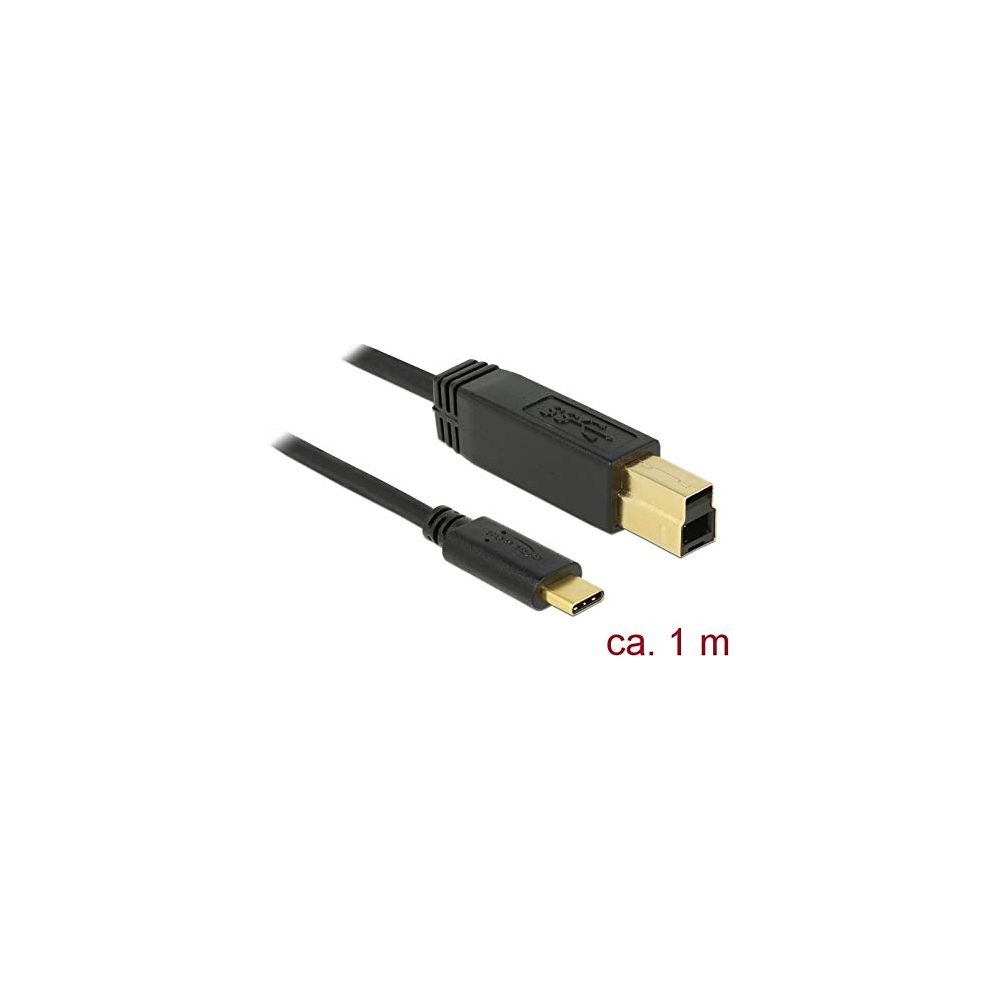 Schwarzes USB-Kabel mit USB-A und USB-C Stecker, ca. 1m lang.
