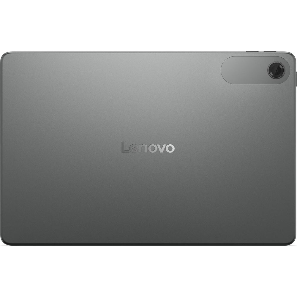Tył szarego tabletu Lenovo z modułem kamery i logo.