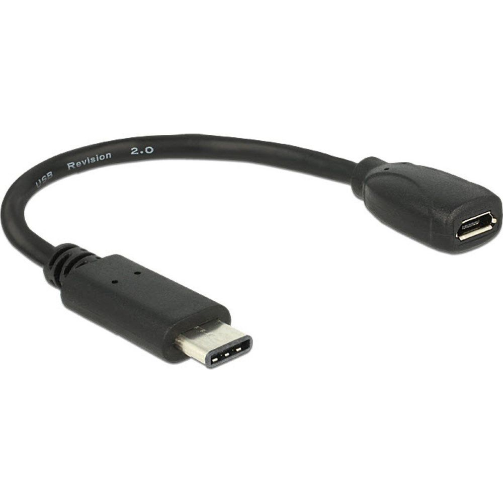 Un câble adaptateur USB-C vers Micro USB noir avec texte.