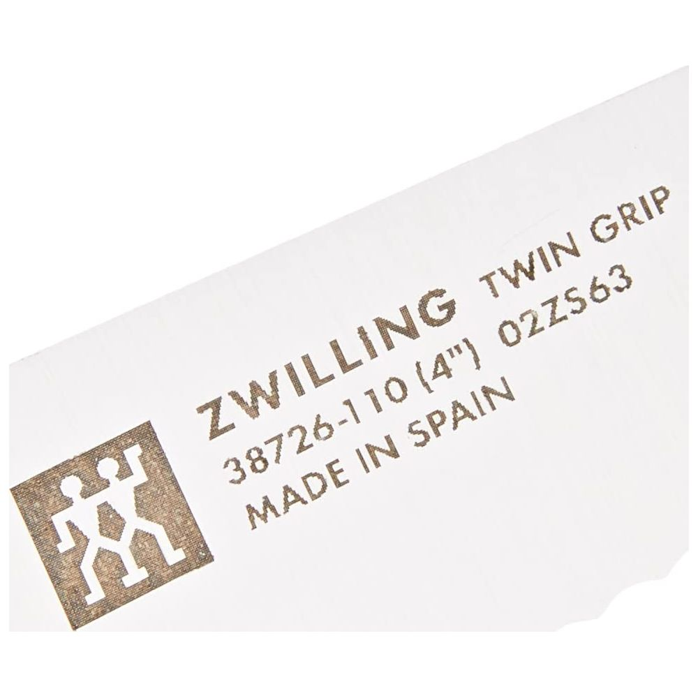 Logo i tekst Zwilling: TWIN GRIP, 38726-110 (4"), 02ZS63, Wyprodukowano w Hiszpanii.