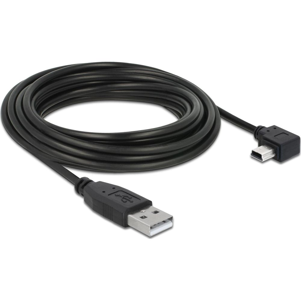 Zwarte USB-kabel met standaard USB-A en een haakse Micro-USB connector.