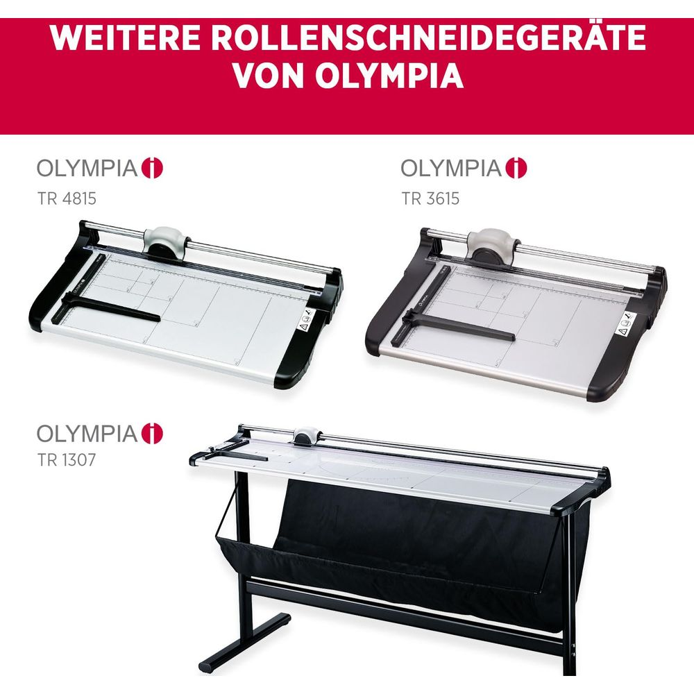 Trzy gilotyny Olympia: TR 4815, TR 3615 i TR 1307 z workiem zbiorczym.