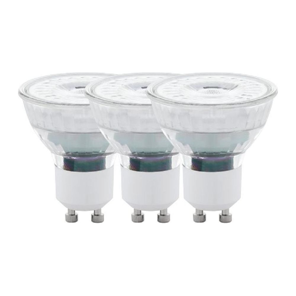 Trois ampoules LED blanches avec dessus transparents et broches argentées.