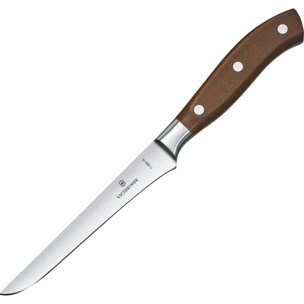 Ein schlankes Victorinox-Messer mit Holzgriff und drei Nieten.