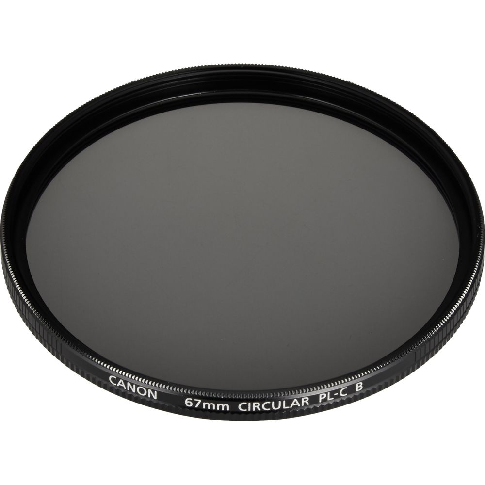 Grauer Zirkular-Polfilter mit 67mm Gewinde und CANON Schriftzug.