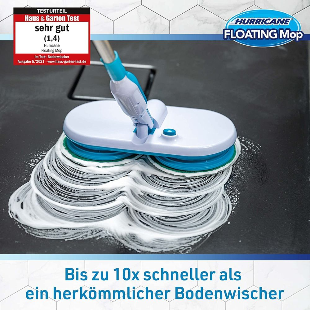 Hurricane Floating Mop elektrische dweil - oplaadbare vloerwisser voor dweilen, schrobben en boenen - met 2x 3 microvezelpads