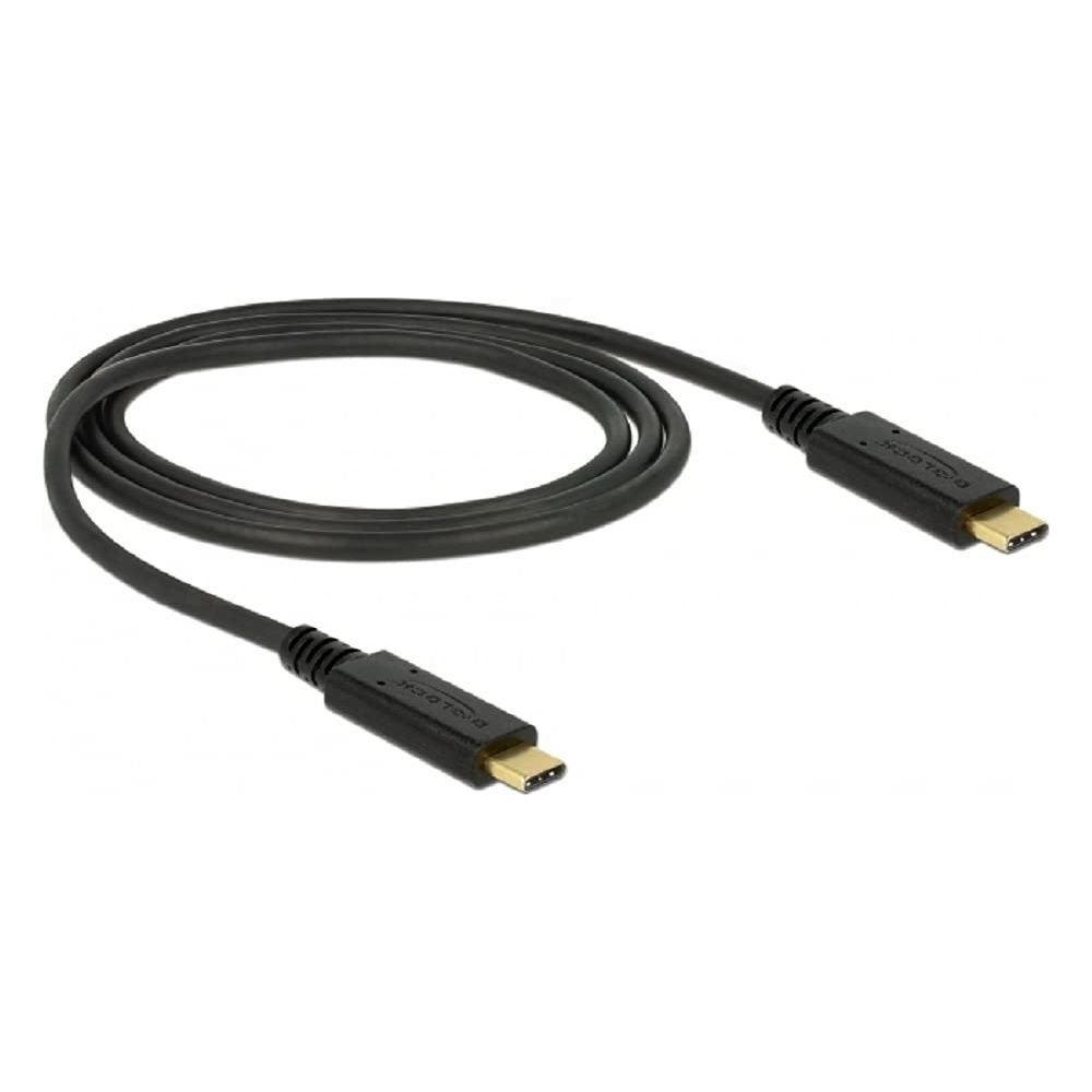 Black USB-C cable with gold connectors on a white background.