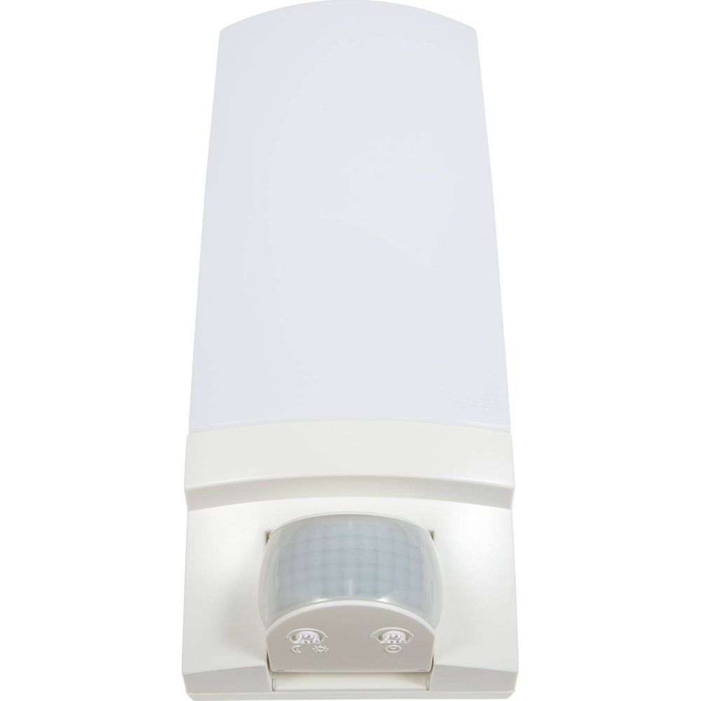 Weiße Lampe mit Bewegungssensor und diffuser Abdeckung.