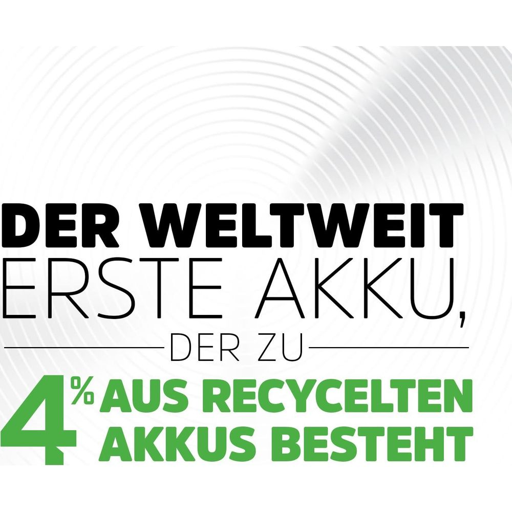 Tekst: Pierwsza na świecie bateria, wykonana w 4% z baterii z recyklingu.