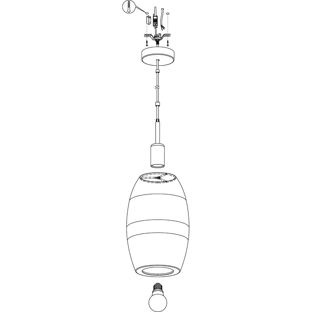 Disegno esploso di una lampada a sospensione con istruzioni.