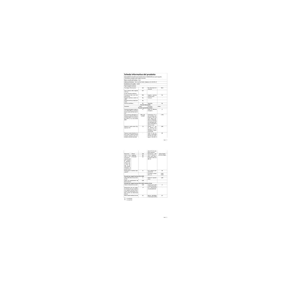 Fiche technique avec spécifications techniques et classes d'efficacité énergétique.