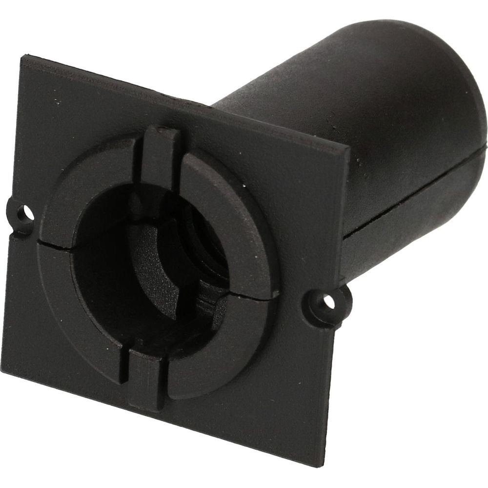 Un support en plastique noir avec une base carrée et une extension cylindrique.