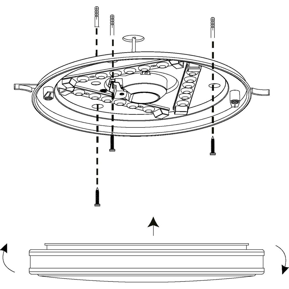 Schema di montaggio: Lampada da soffitto con viti e tasselli.
