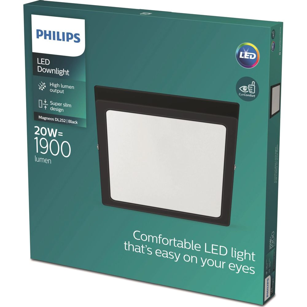 Emballage Philips Downlight LED avec image produit et texte.