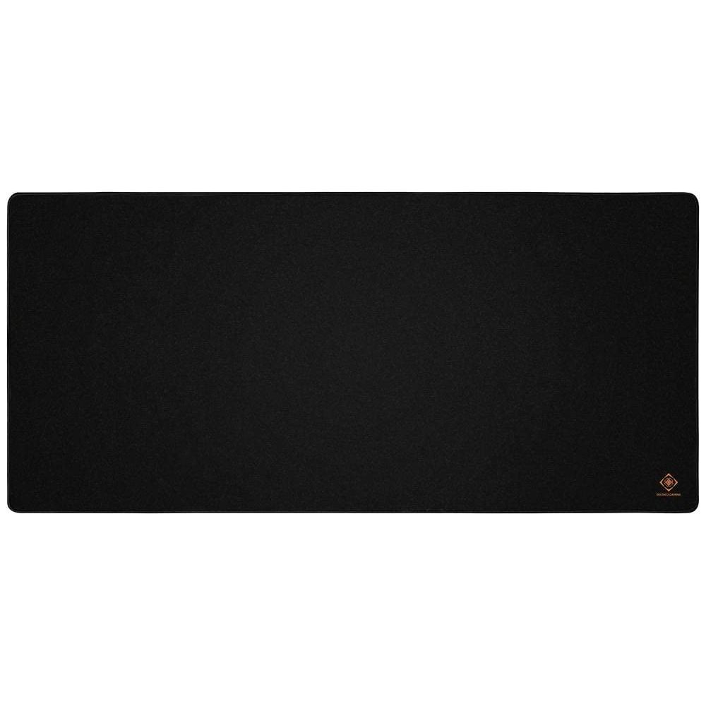 Black mousepad with a small copper-colored logo in the bottom right corner.