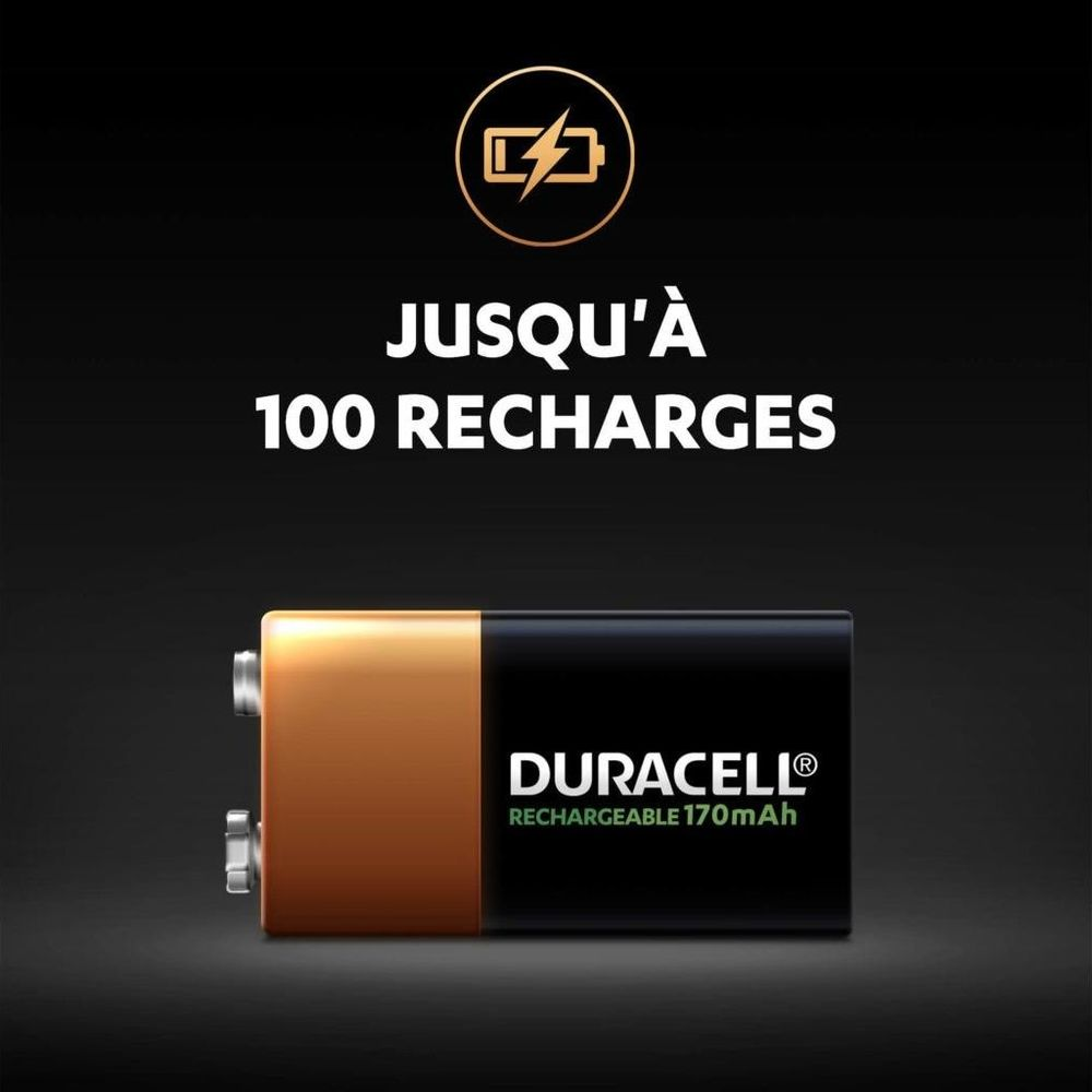 Batteria Duracell 9V, 170mAh, fino a 100 ricariche.