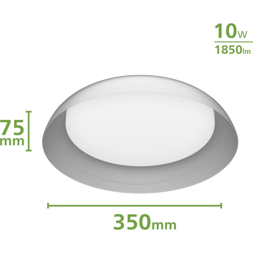 Lampada da soffitto bianca, diametro 350mm, altezza 75mm.